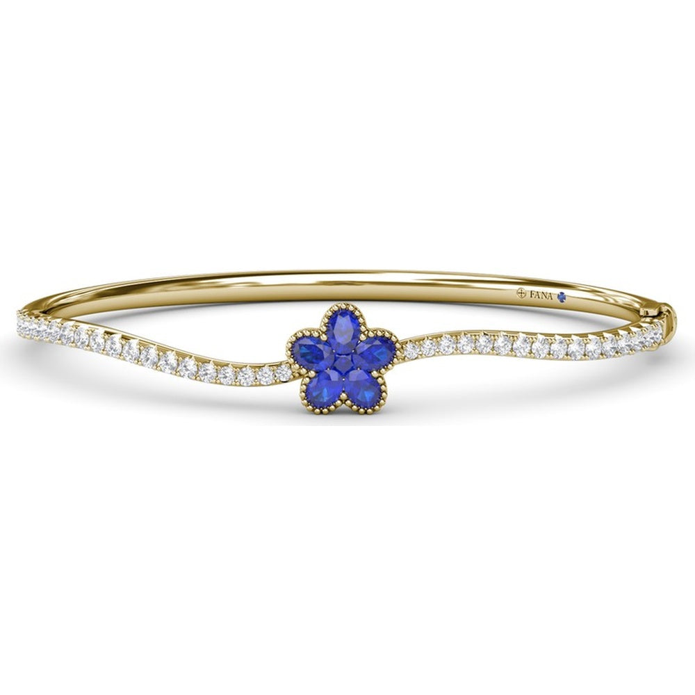 Wave Bangle with Pavé Diamonds and Floral Sapphire Cluster by Fana - 2.47 Carat Total Gemstone Weight