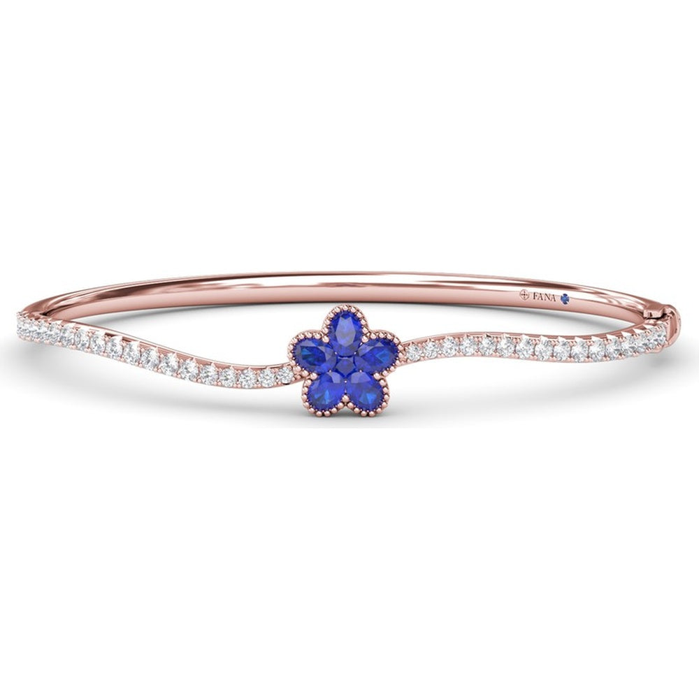 Wave Bangle with Pavé Diamonds and Floral Sapphire Cluster by Fana - 2.47 Carat Total Gemstone Weight