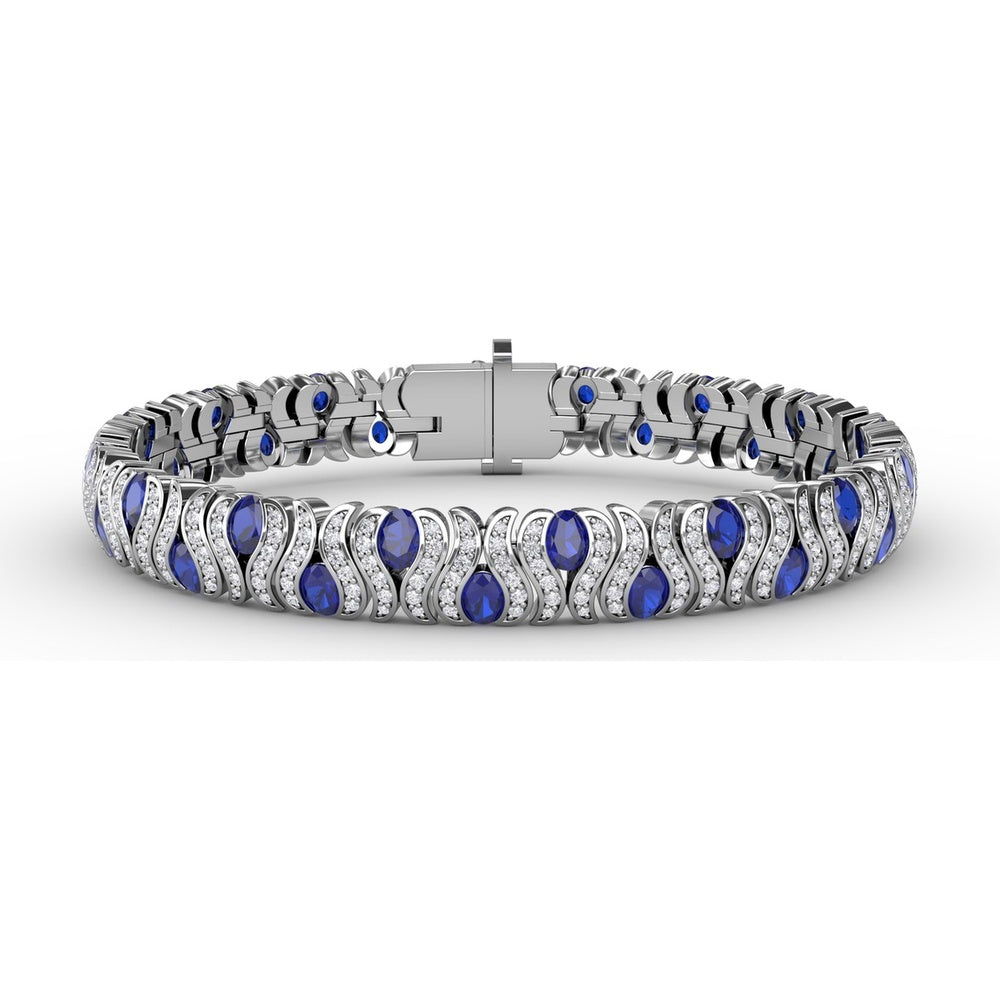 Wave Bracelet with Oval Sapphires and Pavé Diamonds by Fana - 10.28 Carat Total Gemstone Weight