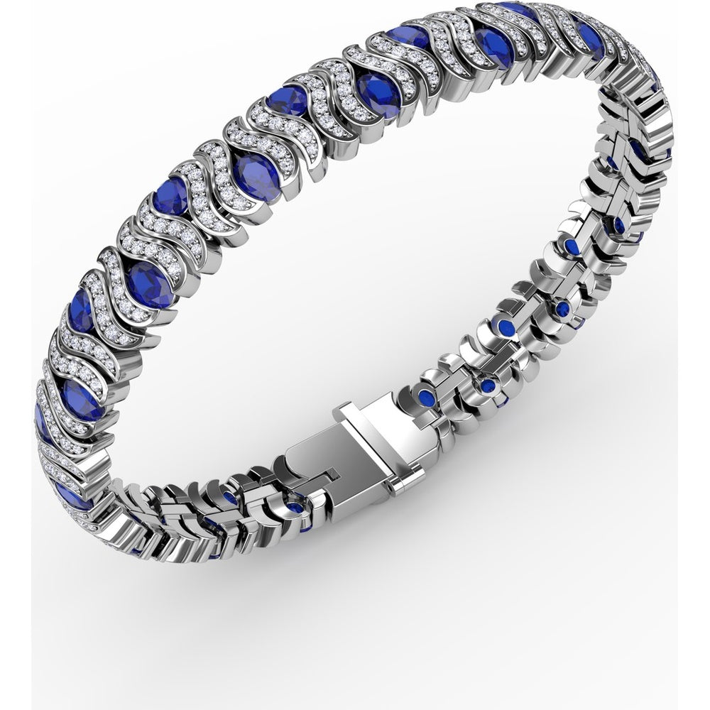 Wave Bracelet with Oval Sapphires and Pavé Diamonds by Fana - 10.28 Carat Total Gemstone Weight