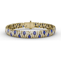 Wave Bracelet with Oval Sapphires and Pavé Diamonds by Fana - 10.28 Carat Total Gemstone Weight