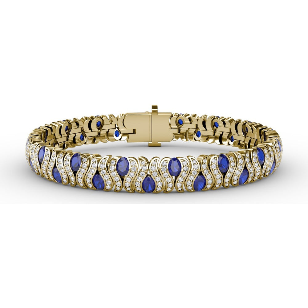 Wave Bracelet with Oval Sapphires and Pavé Diamonds by Fana - 10.28 Carat Total Gemstone Weight