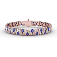 Wave Bracelet with Oval Sapphires and Pavé Diamonds by Fana - 10.28 Carat Total Gemstone Weight