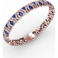 Wave Bracelet with Oval Sapphires and Pavé Diamonds by Fana - 10.28 Carat Total Gemstone Weight