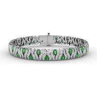 Wave Link Bracelet with Bezel Set Pear Emeralds and Pavé Diamonds by Fana - 8.04 Carat Total Gemstone Weight