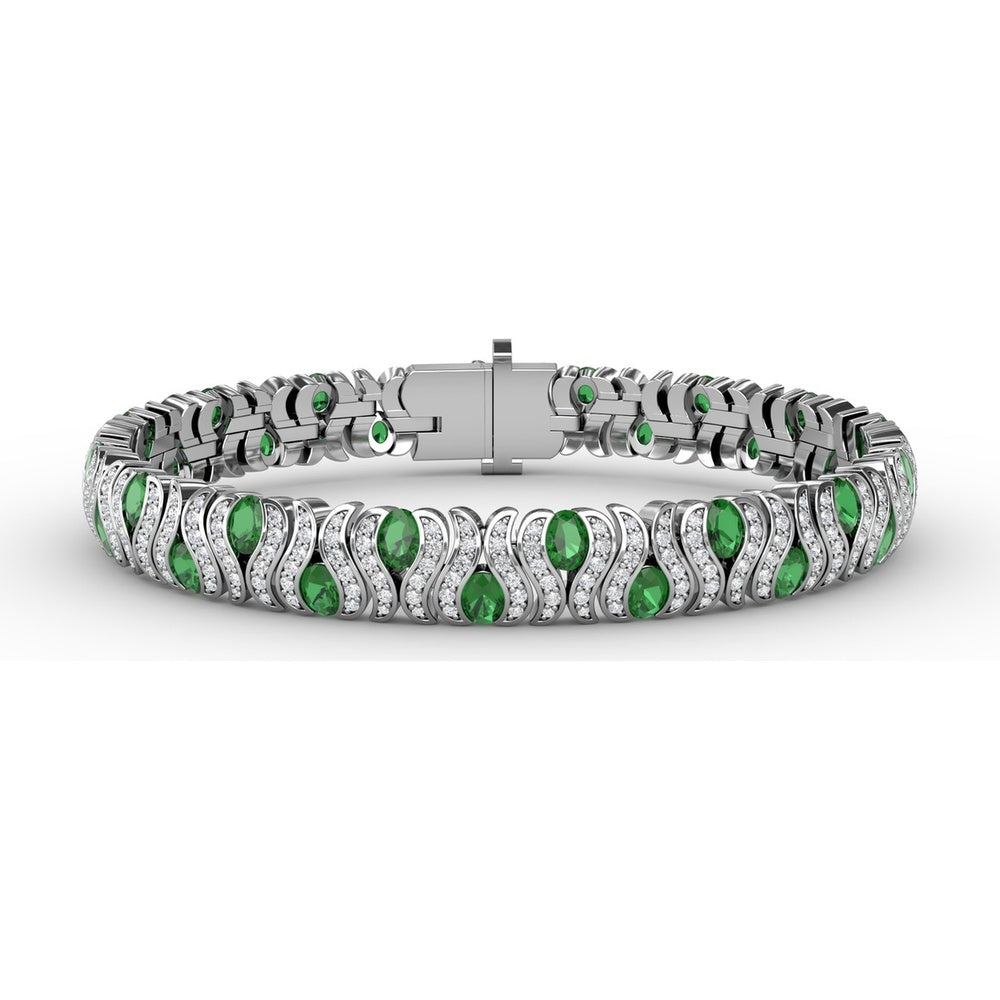 Wave Link Bracelet with Bezel Set Pear Emeralds and Pavé Diamonds by Fana - 8.04 Carat Total Gemstone Weight