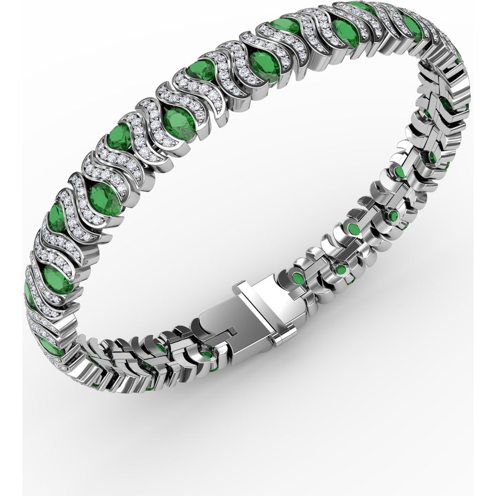 Wave Link Bracelet with Bezel Set Pear Emeralds and Pavé Diamonds by Fana - 8.04 Carat Total Gemstone Weight