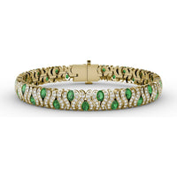 Wave Link Bracelet with Bezel Set Pear Emeralds and Pavé Diamonds by Fana - 8.04 Carat Total Gemstone Weight
