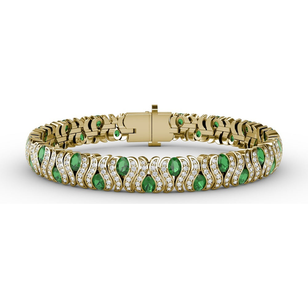 Wave Link Bracelet with Bezel Set Pear Emeralds and Pavé Diamonds by Fana - 8.04 Carat Total Gemstone Weight