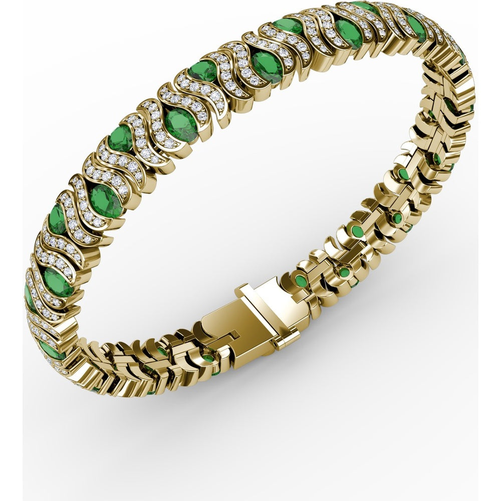 Wave Link Bracelet with Bezel Set Pear Emeralds and Pavé Diamonds by Fana - 8.04 Carat Total Gemstone Weight