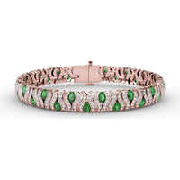 Wave Link Bracelet with Bezel Set Pear Emeralds and Pavé Diamonds by Fana - 8.04 Carat Total Gemstone Weight