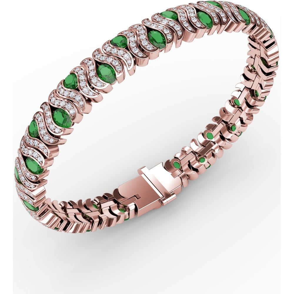 Wave Link Bracelet with Bezel Set Pear Emeralds and Pavé Diamonds by Fana - 8.04 Carat Total Gemstone Weight