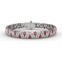 Wave Link Bracelet with Oval Rubies and Pavé Diamonds by Fana - 10.28 Carat Total Gemstone Weight