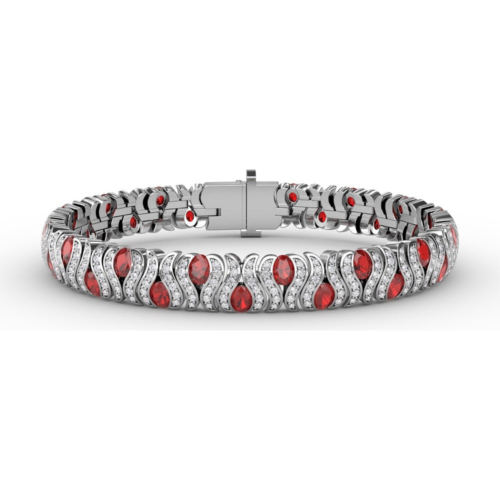 Wave Link Bracelet with Oval Rubies and Pavé Diamonds by Fana - 10.28 Carat Total Gemstone Weight