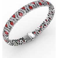 Wave Link Bracelet with Oval Rubies and Pavé Diamonds by Fana - 10.28 Carat Total Gemstone Weight