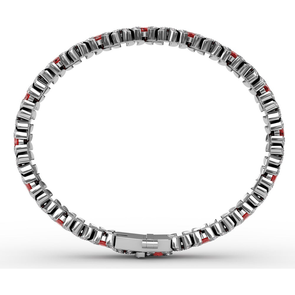 Wave Link Bracelet with Oval Rubies and Pavé Diamonds by Fana - 10.28 Carat Total Gemstone Weight