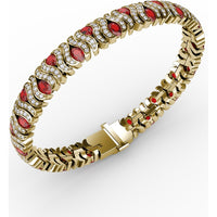 Wave Link Bracelet with Oval Rubies and Pavé Diamonds by Fana - 10.28 Carat Total Gemstone Weight