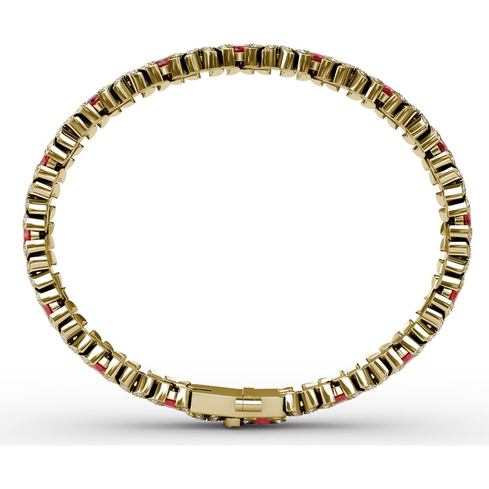Wave Link Bracelet with Oval Rubies and Pavé Diamonds by Fana - 10.28 Carat Total Gemstone Weight