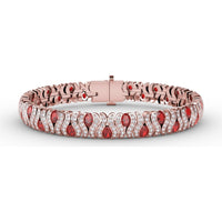 Wave Link Bracelet with Oval Rubies and Pavé Diamonds by Fana - 10.28 Carat Total Gemstone Weight