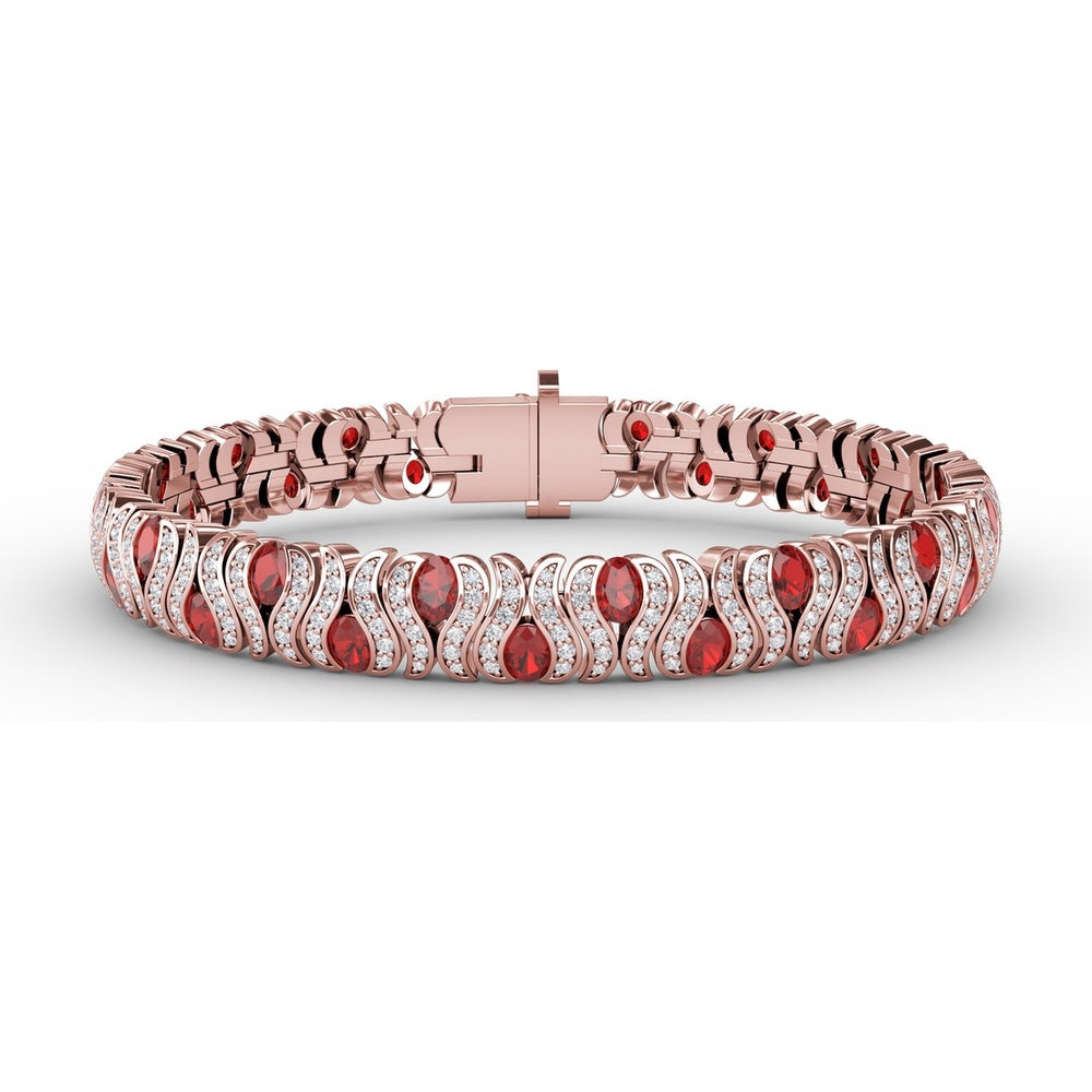 Wave Link Bracelet with Oval Rubies and Pavé Diamonds by Fana - 10.28 Carat Total Gemstone Weight