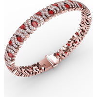 Wave Link Bracelet with Oval Rubies and Pavé Diamonds by Fana - 10.28 Carat Total Gemstone Weight