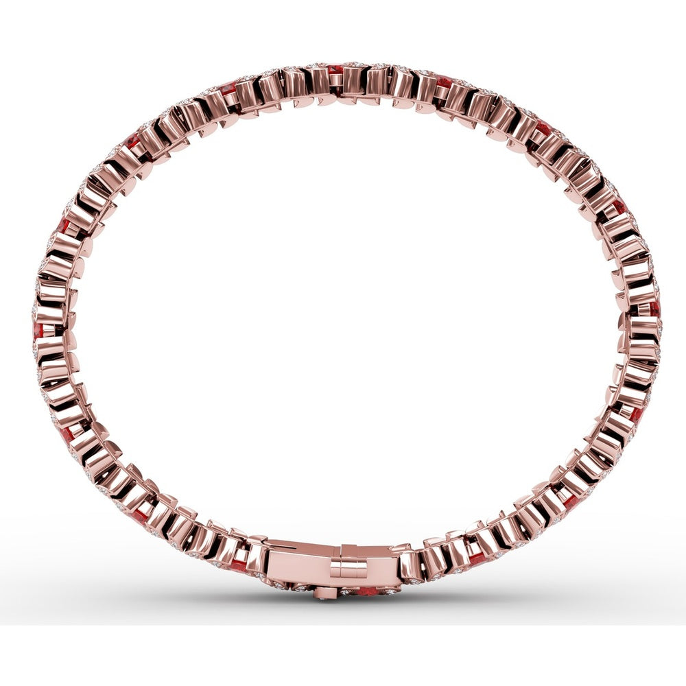 Wave Link Bracelet with Oval Rubies and Pavé Diamonds by Fana - 10.28 Carat Total Gemstone Weight