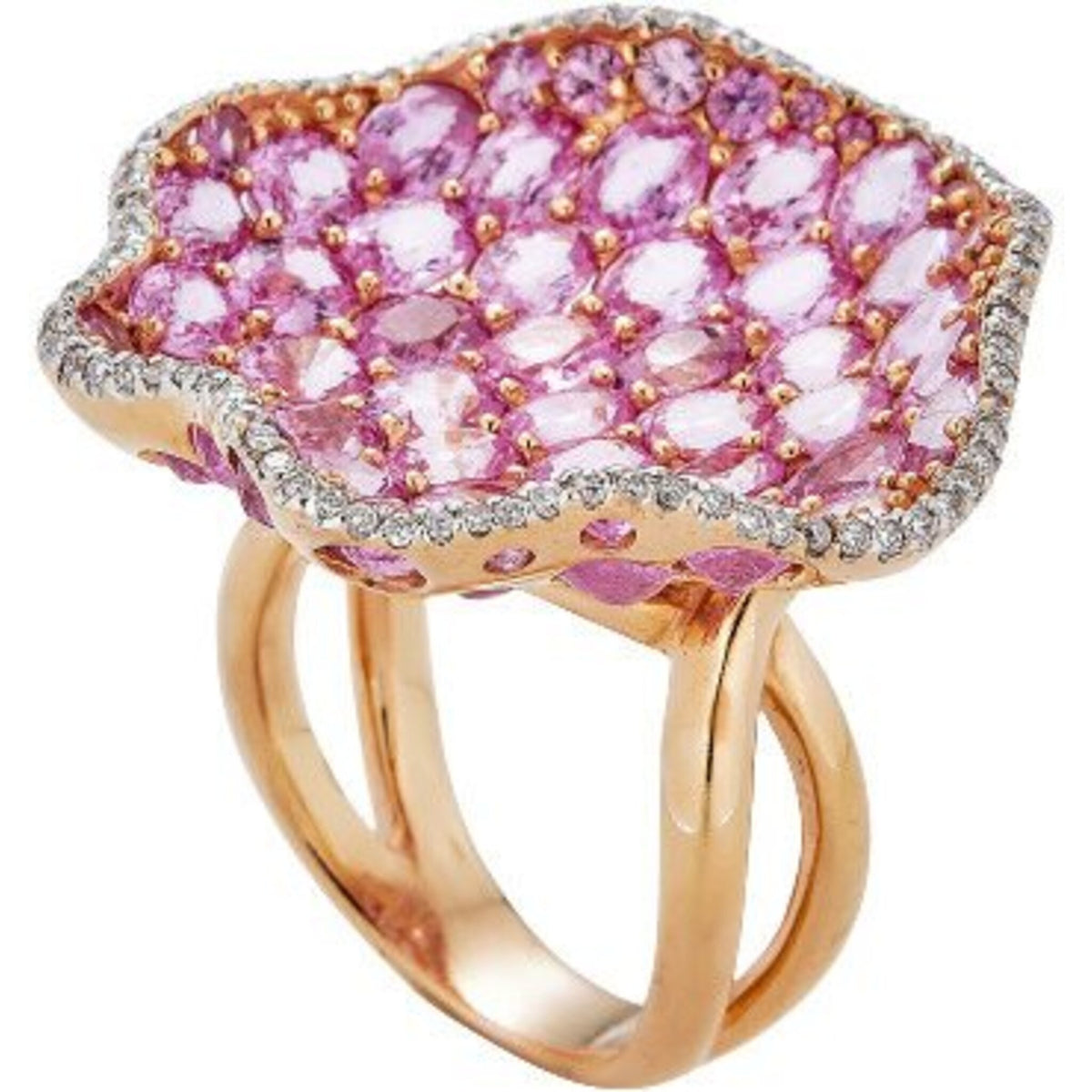 Piranesi - Wave Mosaique Ring in Pink Sapphire - 18K Yellow and Rose Gold