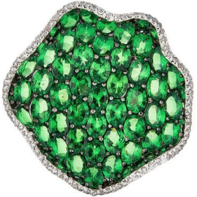 Piranesi - Wave Mosaique Rings in Green Tsavorite - 18K White Gold