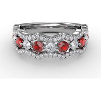 Wave Ring with Alternating Round Rubies and Diamonds by Fana - 1.24 Carat Total Gemstone Weight