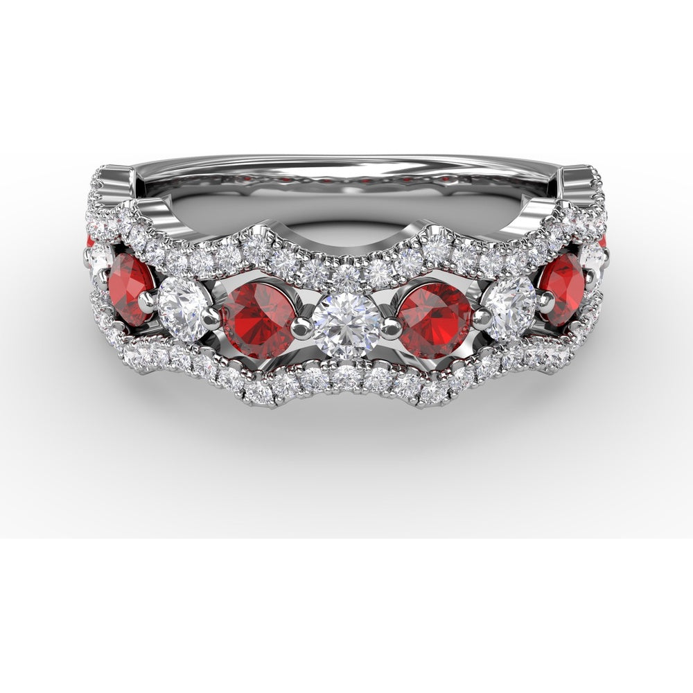 Wave Ring with Alternating Round Rubies and Diamonds by Fana - 1.24 Carat Total Gemstone Weight