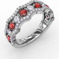 Wave Ring with Alternating Round Rubies and Diamonds by Fana - 1.24 Carat Total Gemstone Weight