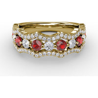 Wave Ring with Alternating Round Rubies and Diamonds by Fana - 1.24 Carat Total Gemstone Weight