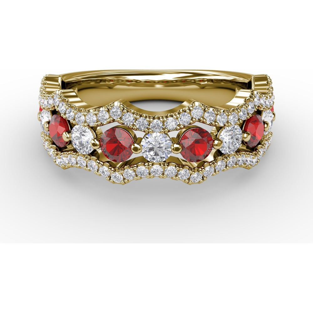 Wave Ring with Alternating Round Rubies and Diamonds by Fana - 1.24 Carat Total Gemstone Weight