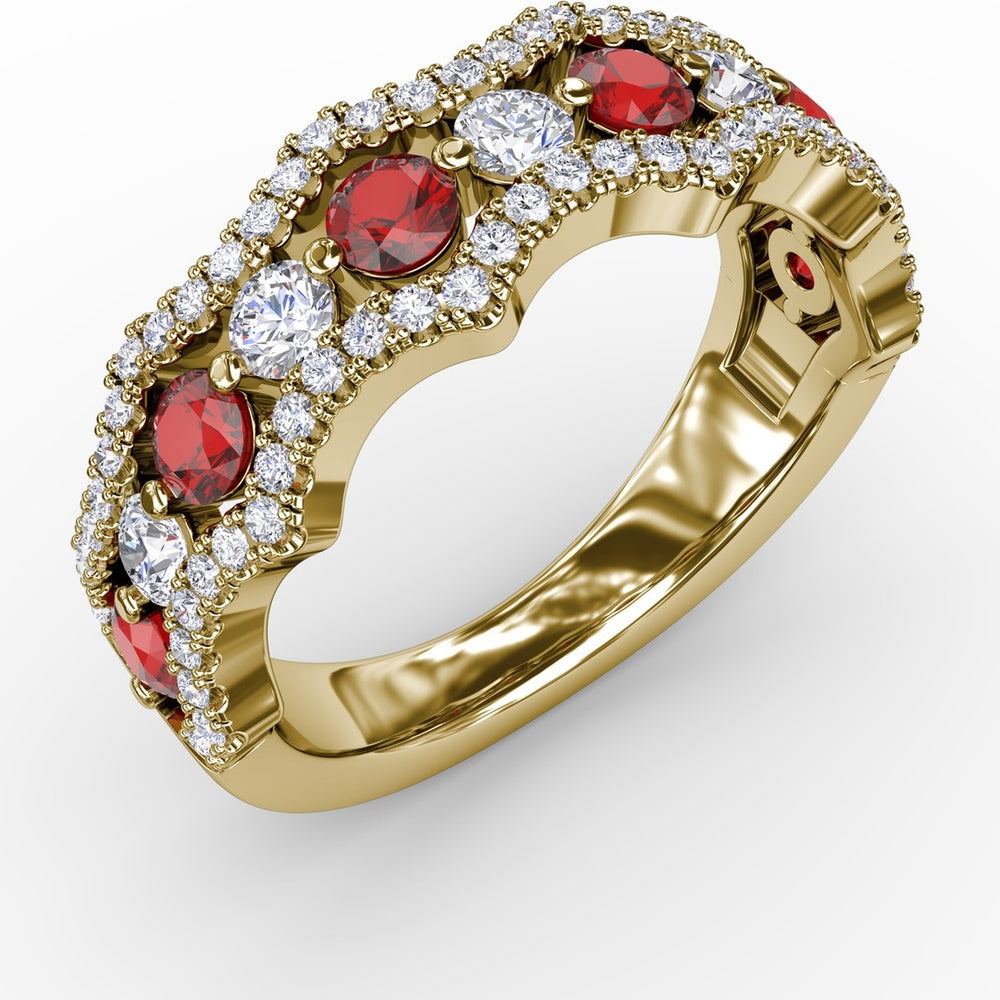 Wave Ring with Alternating Round Rubies and Diamonds by Fana - 1.24 Carat Total Gemstone Weight