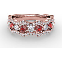 Wave Ring with Alternating Round Rubies and Diamonds by Fana - 1.24 Carat Total Gemstone Weight