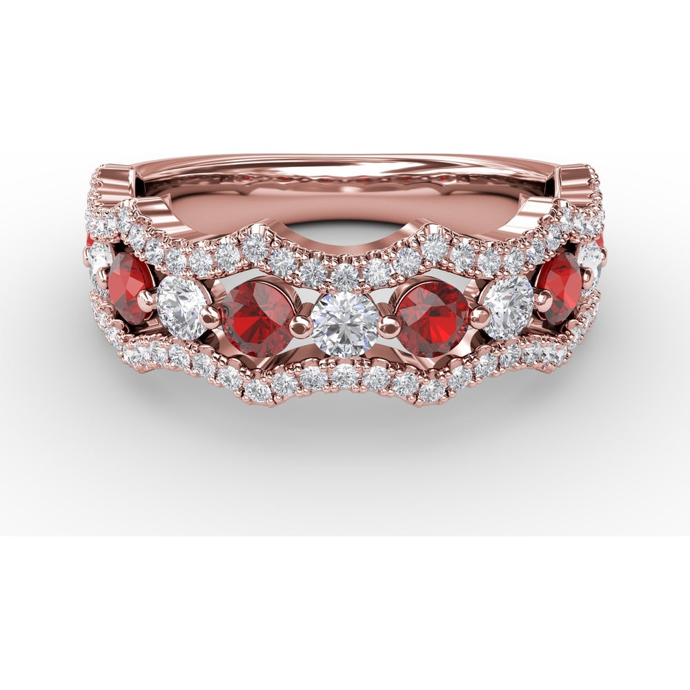 Wave Ring with Alternating Round Rubies and Diamonds by Fana - 1.24 Carat Total Gemstone Weight