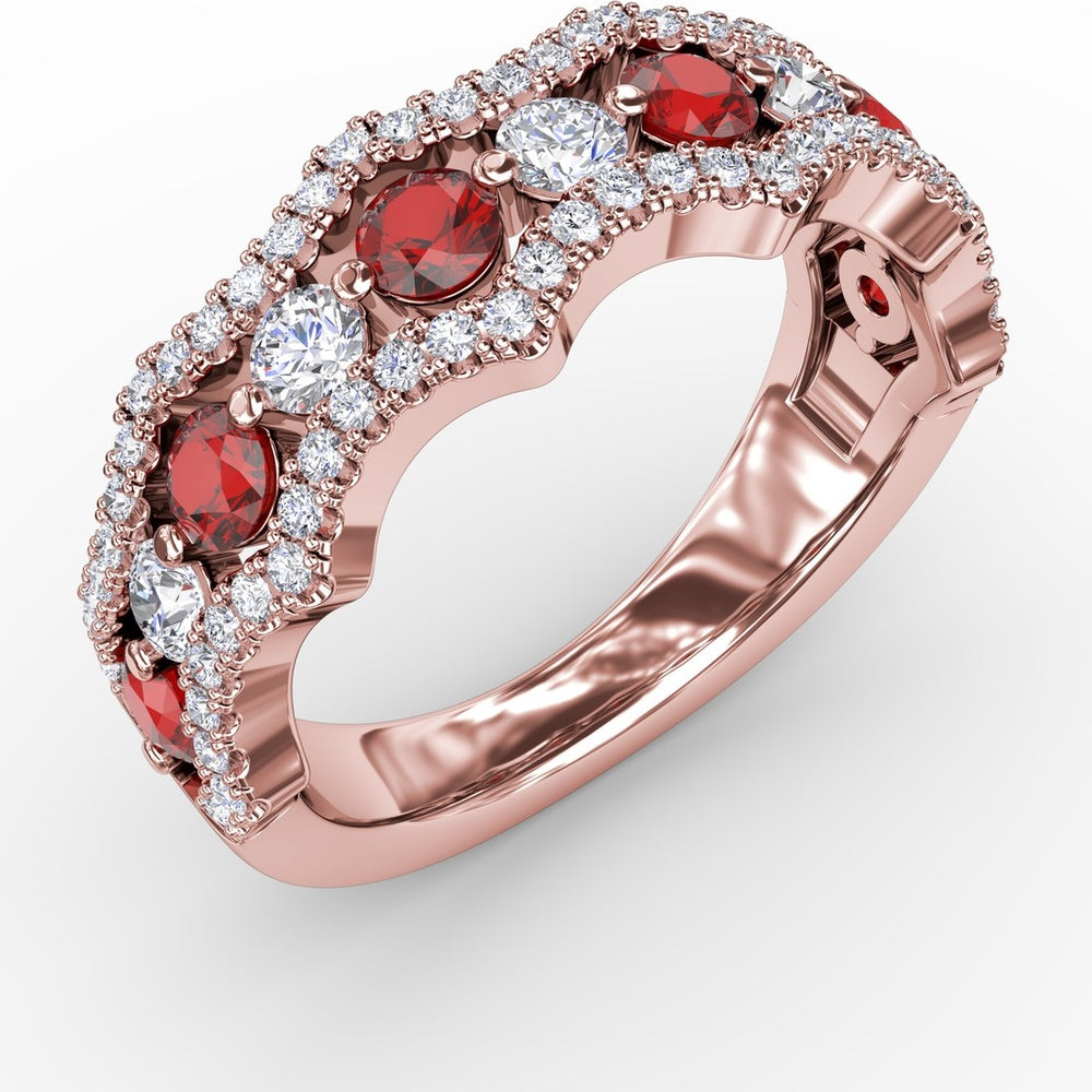Wave Ring with Alternating Round Rubies and Diamonds by Fana - 1.24 Carat Total Gemstone Weight