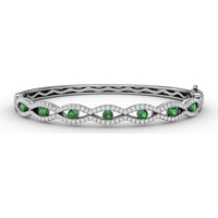Wavy Openwork Bangle with Bezel Set Round Emeralds and Pavé Diamonds by Fana - 1.91 Carat Total Gemstone Weight