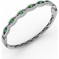 Wavy Openwork Bangle with Bezel Set Round Emeralds and Pavé Diamonds by Fana - 1.91 Carat Total Gemstone Weight
