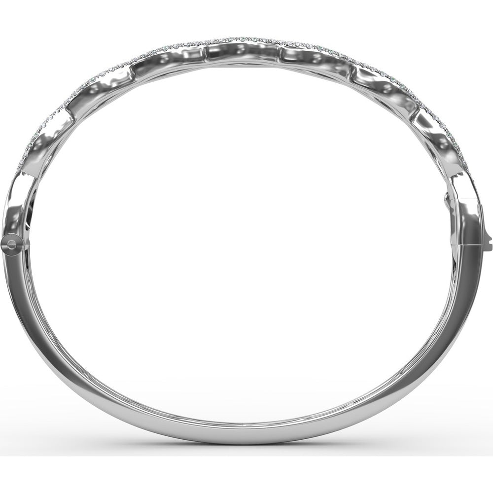 Wavy Openwork Bangle with Bezel Set Round Emeralds and Pavé Diamonds by Fana - 1.91 Carat Total Gemstone Weight