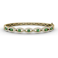 Wavy Openwork Bangle with Bezel Set Round Emeralds and Pavé Diamonds by Fana - 1.91 Carat Total Gemstone Weight