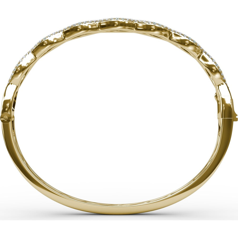 Wavy Openwork Bangle with Bezel Set Round Emeralds and Pavé Diamonds by Fana - 1.91 Carat Total Gemstone Weight