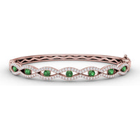 Wavy Openwork Bangle with Bezel Set Round Emeralds and Pavé Diamonds by Fana - 1.91 Carat Total Gemstone Weight
