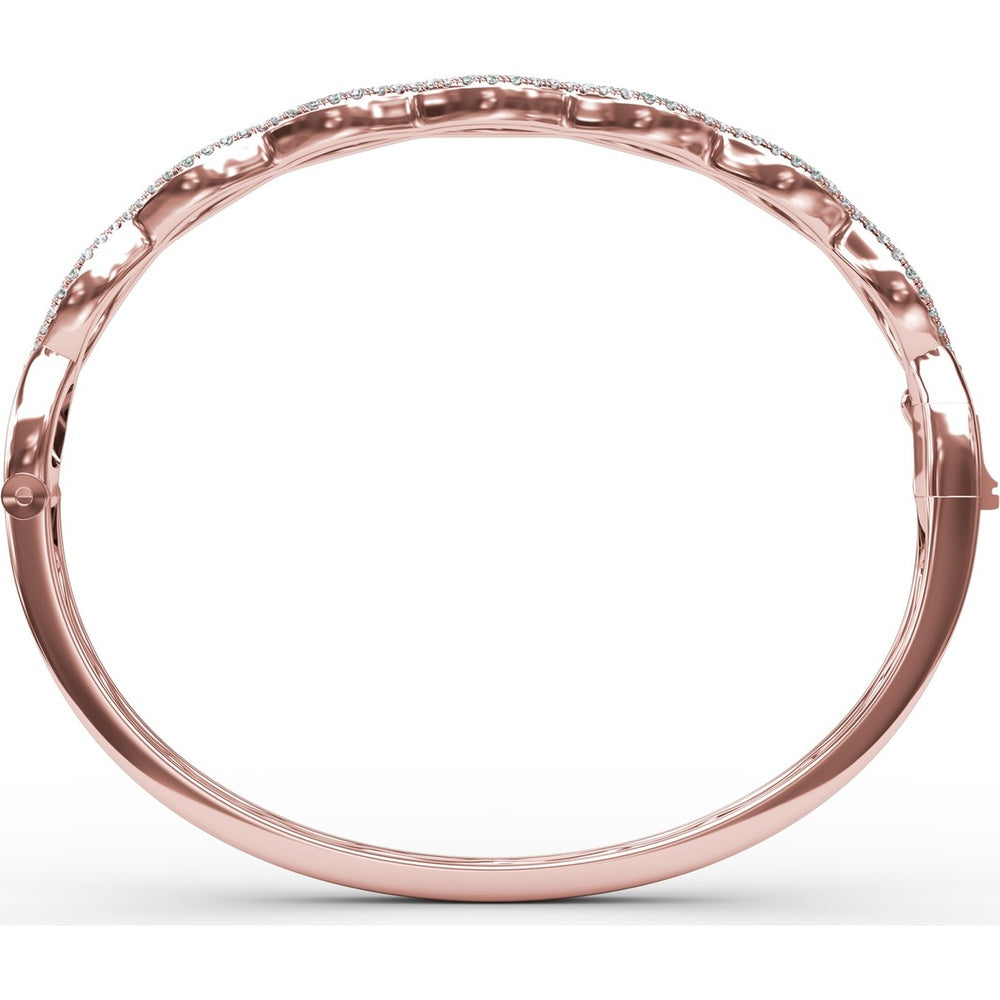 Wavy Openwork Bangle with Bezel Set Round Emeralds and Pavé Diamonds by Fana - 1.91 Carat Total Gemstone Weight