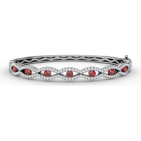 Wavy Openwork Bangle with Bezel-Set Round Rubies and Pavé Diamonds by Fana - 2.23 Carat Total Gemstone Weight