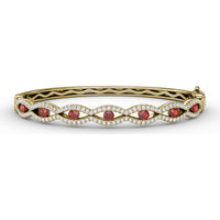 Wavy Openwork Bangle with Bezel-Set Round Rubies and Pavé Diamonds by Fana - 2.23 Carat Total Gemstone Weight
