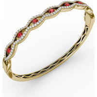 Wavy Openwork Bangle with Bezel-Set Round Rubies and Pavé Diamonds by Fana - 2.23 Carat Total Gemstone Weight