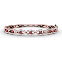 Wavy Openwork Bangle with Bezel-Set Round Rubies and Pavé Diamonds by Fana - 2.23 Carat Total Gemstone Weight