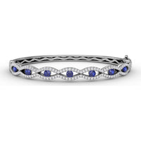 Wavy Openwork Bangle with Round Blue Sapphires and Pavé Diamonds by Fana - 2.23 Carat Total Gemstone Weight