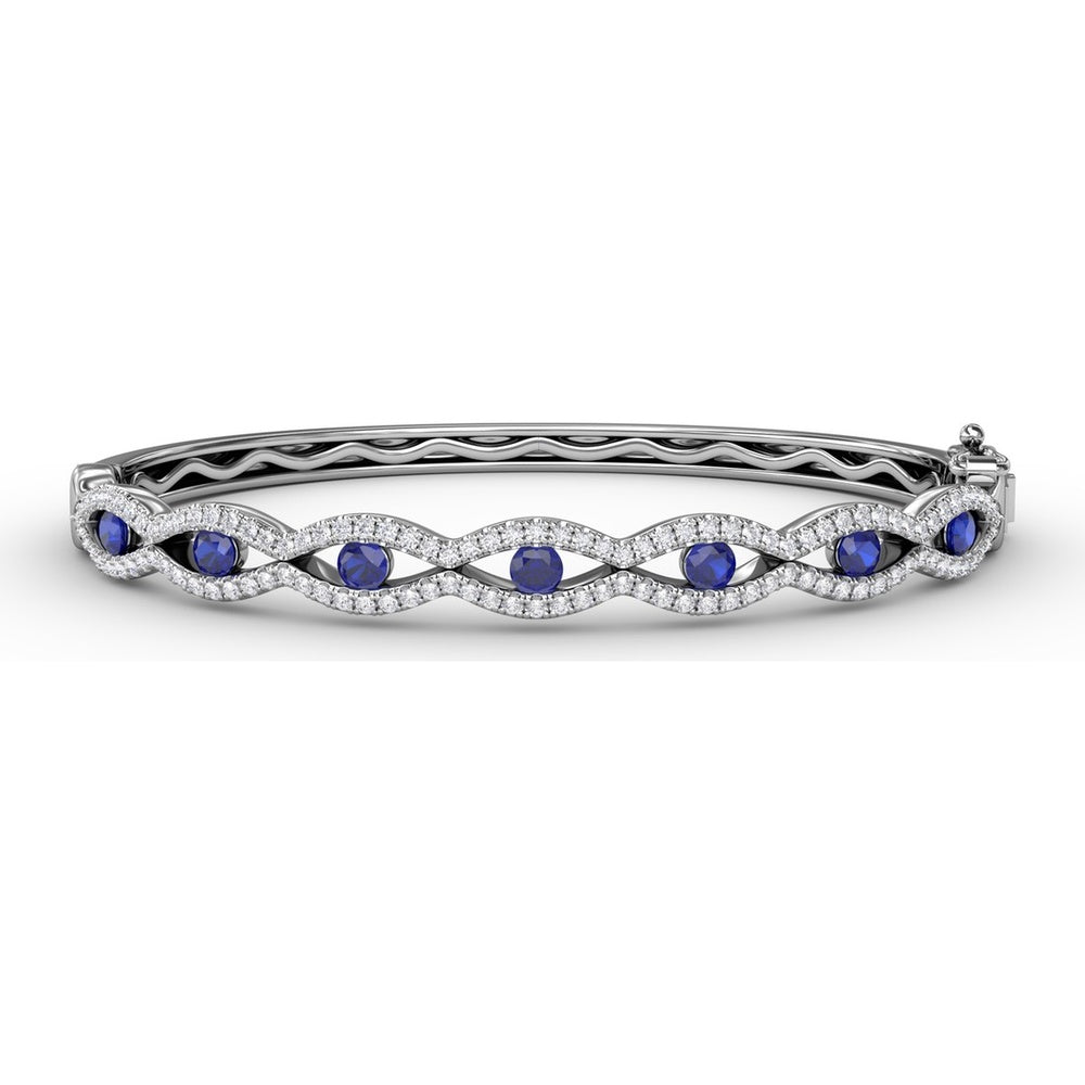 Wavy Openwork Bangle with Round Blue Sapphires and Pavé Diamonds by Fana - 2.23 Carat Total Gemstone Weight